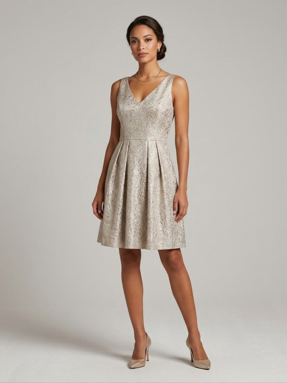 Donna Morgan silver sequin lace fit-and-flare dress- 6, NWT #51
